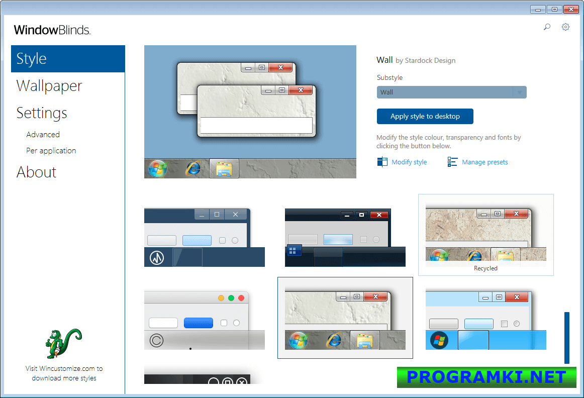 Скриншот программы WindowBlinds 10.89