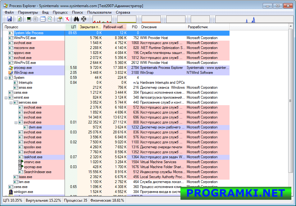 Скриншот программы Process Explorer 17.05 + 16.21 Rus