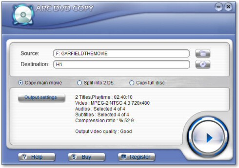Скриншот программы Arc DVD Copy 1.5.47