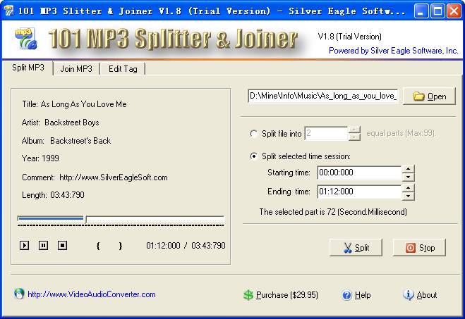 Скриншот программы 101 MP3 Splitter & Joiner 3.9.5