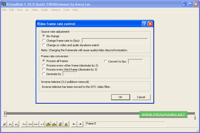 Скриншот программы VirtualDub 1.10.4 Stable build 35491 + 1.10.5 Test 5